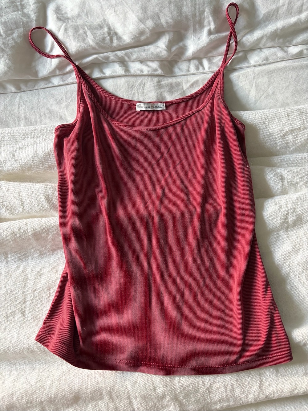 Zara Ribbed Spaghetti Tank Top - Red